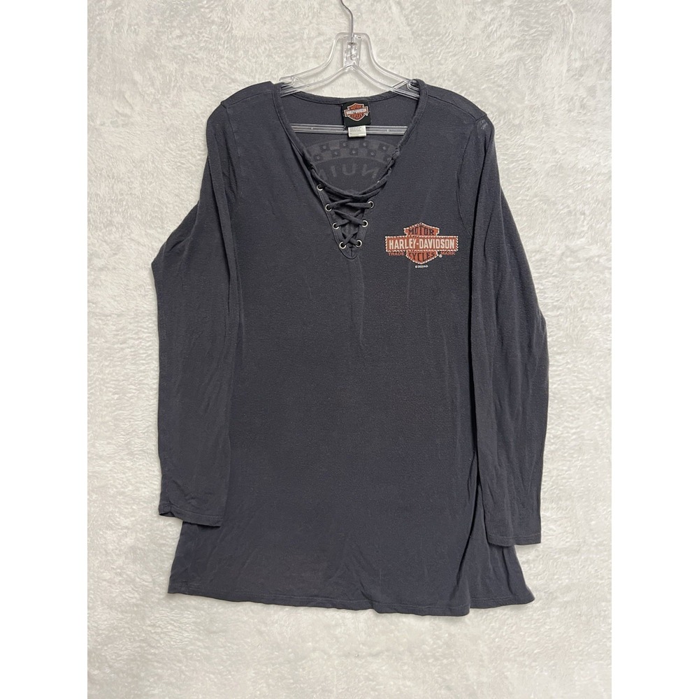 Harley Davidson Womens Small Lace Up Long Sleeve Graphic Shirt Gray 2023